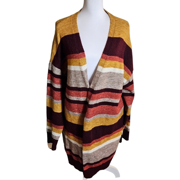 Multicolor Striped Cardigan Sweater Size 20 XXL Open Front Longline Fall Duster - Picture 3 of 13